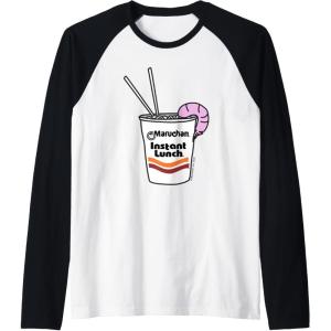 image:imageMaruchan Instant Lunch Ramen Cup Drawing Shrimp Logo Raglan Baseball TeeBlackWhite