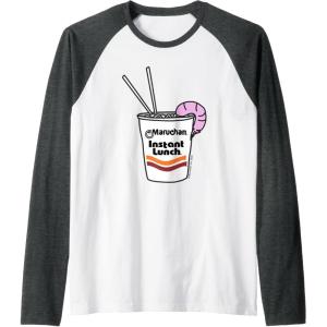 image:imageMaruchan Instant Lunch Ramen Cup Drawing Shrimp Logo Raglan Baseball TeeDark Heather GreyWhite