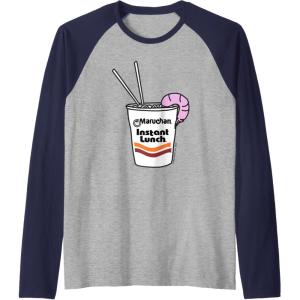 image:imageMaruchan Instant Lunch Ramen Cup Drawing Shrimp Logo Raglan Baseball TeeNavy BlueAthletic Heather