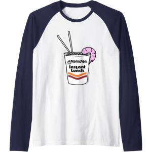 image:imageMaruchan Instant Lunch Ramen Cup Drawing Shrimp Logo Raglan Baseball TeeNavy BlueWhite