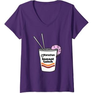 image:imageMaruchan Instant Lunch Ramen Cup Drawing Shrimp Logo VNeck TShirtPurple