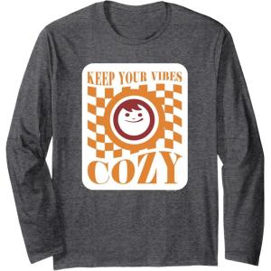 image:imageMaruchan Keep Your Vibes Cozy Checker Smiley Face Logo Long Sleeve TShirtDark Heather Grey