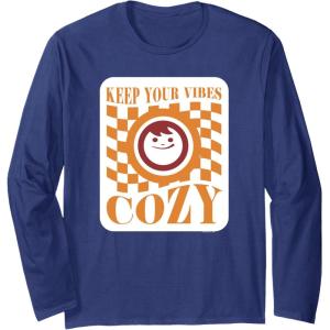image:imageMaruchan Keep Your Vibes Cozy Checker Smiley Face Logo Long Sleeve TShirtNavy Blue