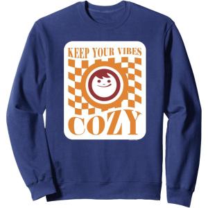 image:imageMaruchan Keep Your Vibes Cozy Checker Smiley Face Logo SweatshirtNavy Blue
