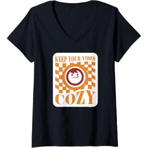 image:imageMaruchan Keep Your Vibes Cozy Checker Smiley Face Logo VNeck TShirtBlack