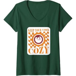 image:imageMaruchan Keep Your Vibes Cozy Checker Smiley Face Logo VNeck TShirtDark Green
