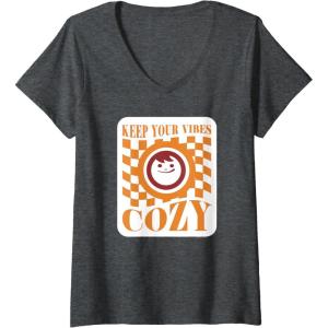 image:imageMaruchan Keep Your Vibes Cozy Checker Smiley Face Logo VNeck TShirtDark Heather Grey