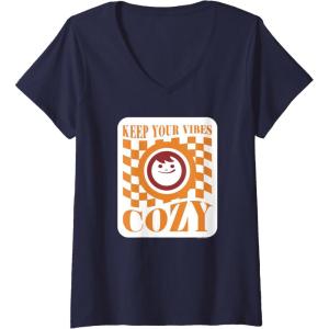 image:imageMaruchan Keep Your Vibes Cozy Checker Smiley Face Logo VNeck TShirtNavy Blue
