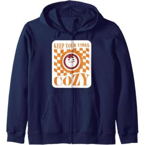 image:imageMaruchan Keep Your Vibes Cozy Checker Smiley Face Logo Zip HoodieNavy Blue