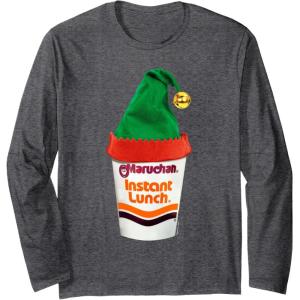 image:imageMaruchan Ramen Cup Christmas Elf Hat Long Sleeve TShirtDark Heather Grey