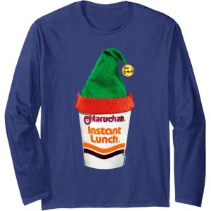 image:imageMaruchan Ramen Cup Christmas Elf Hat Long Sleeve TShirtNavy Blue