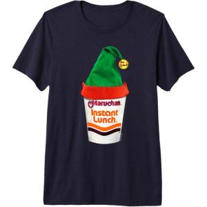 image:imageMaruchan Ramen Cup Christmas Elf Hat Premium TShirtNavy Blue