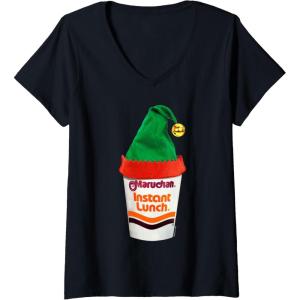 image:imageMaruchan Ramen Cup Christmas Elf Hat VNeck TShirtBlack