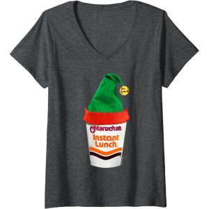 image:imageMaruchan Ramen Cup Christmas Elf Hat VNeck TShirtDark Heather Grey