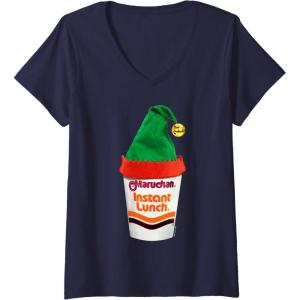 image:imageMaruchan Ramen Cup Christmas Elf Hat VNeck TShirtNavy Blue