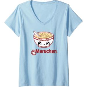 image:imageWomens Maruchan Cute Noodle Bowl Face Logo VNeck TShirtBaby Blue