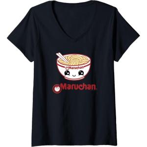 image:imageWomens Maruchan Cute Noodle Bowl Face Logo VNeck TShirtBlack