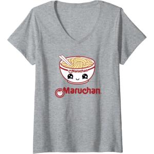 image:imageWomens Maruchan Cute Noodle Bowl Face Logo VNeck TShirtHeather Grey