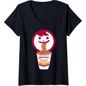 image:imageWomens Maruchan Happy Face Eating Ramen Noodles VNeck TShirtBlack