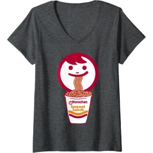 image:imageWomens Maruchan Happy Face Eating Ramen Noodles VNeck TShirtDark Heather Grey