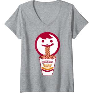 image:imageWomens Maruchan Happy Face Eating Ramen Noodles VNeck TShirtHeather Grey
