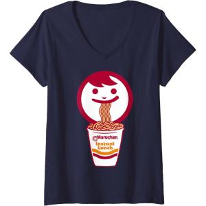 image:imageWomens Maruchan Happy Face Eating Ramen Noodles VNeck TShirtNavy Blue