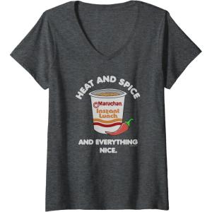 image:imageWomens Maruchan Heat And Spice And Everything Nice Logo VNeck TShirtDark Heather Grey