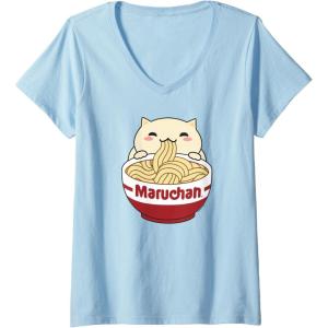 image:imageWomens Maruchan Instant Lunch Cute Cat Ramen Bowl Logo VNeck TShirtBaby Blue