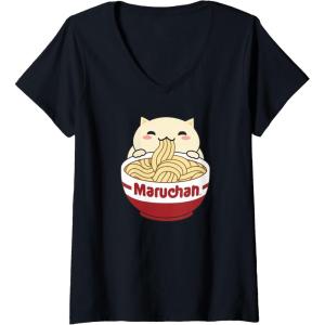 image:imageWomens Maruchan Instant Lunch Cute Cat Ramen Bowl Logo VNeck TShirtBlack