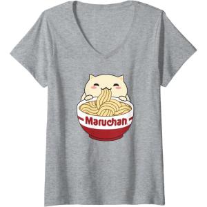 image:imageWomens Maruchan Instant Lunch Cute Cat Ramen Bowl Logo VNeck TShirtHeather Grey