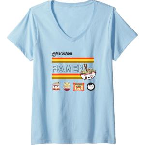 image:imageWomens Maruchan Ramen Cute Anime Faces Logo VNeck TShirtBaby Blue