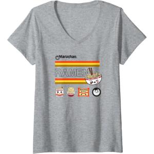 image:imageWomens Maruchan Ramen Cute Anime Faces Logo VNeck TShirtHeather Grey