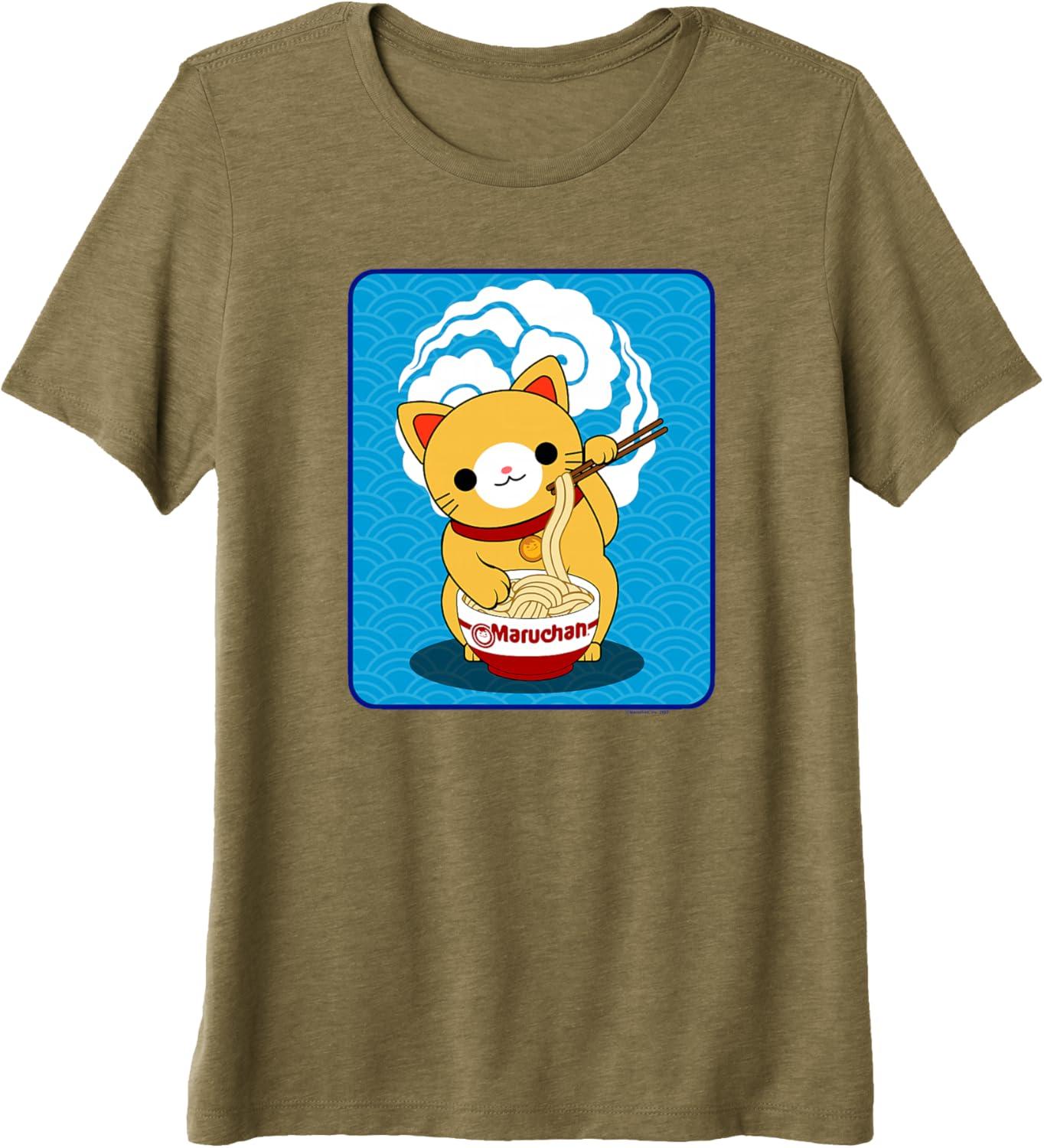 image:imageMaruchan Cat Eating Ramen Noodles Premium TShirtOlive Green