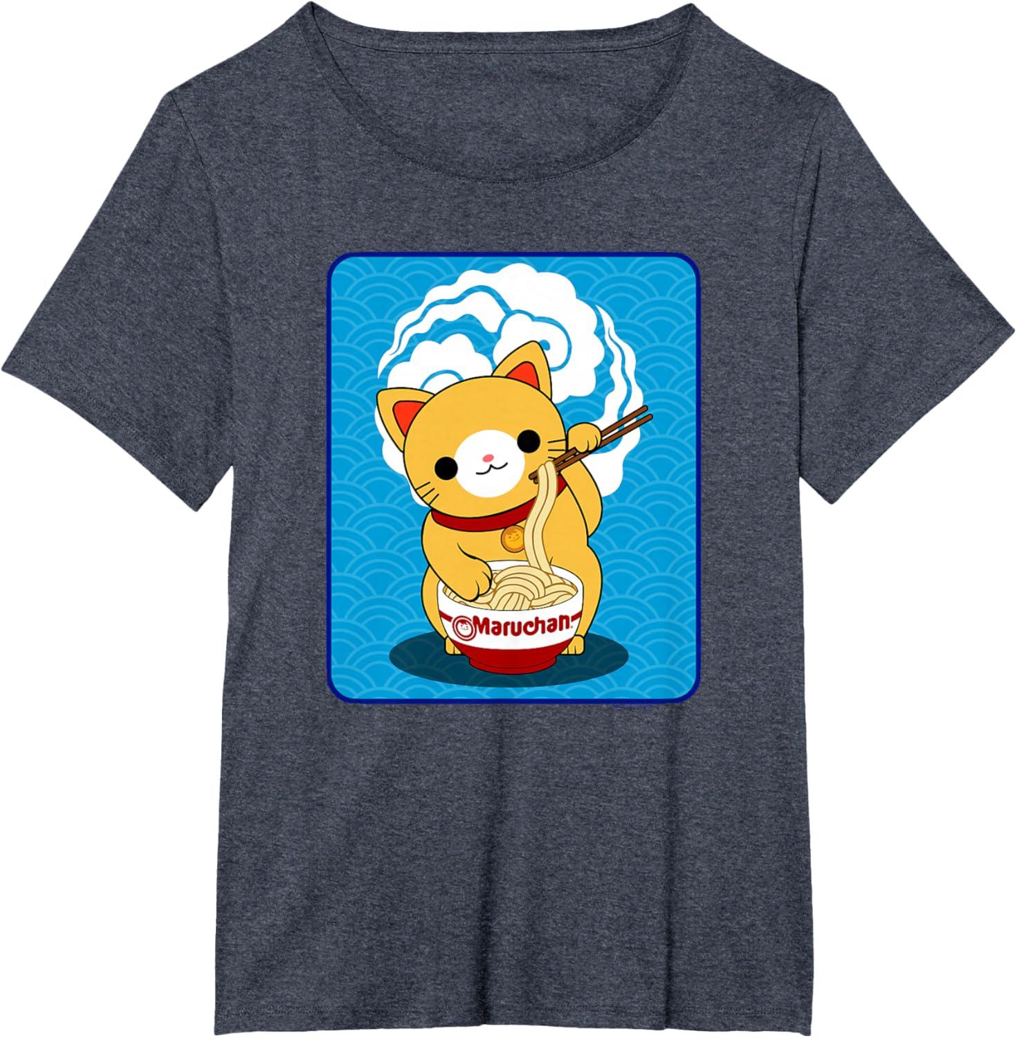 image:imageMaruchan Cat Eating Ramen Noodles TShirtHeather Blue