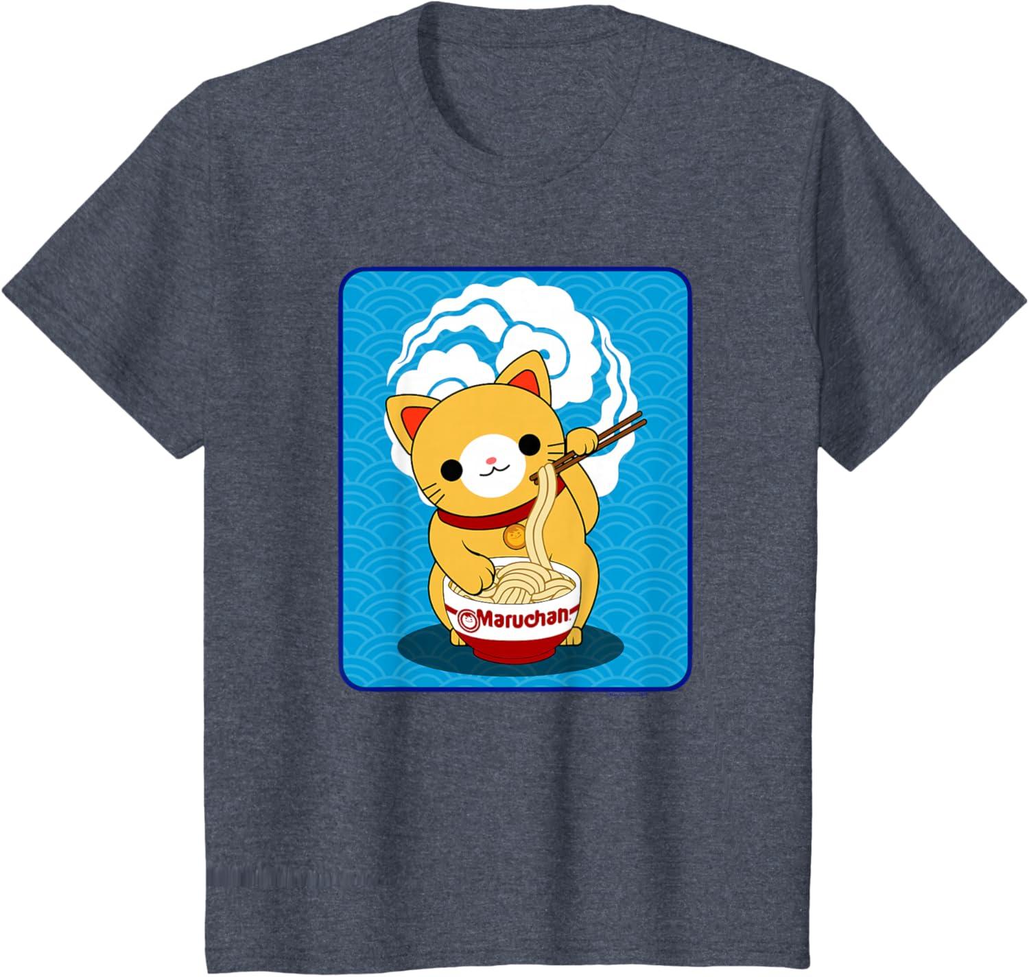 image:imageMaruchan Cat Eating Ramen Noodles TShirtHeather Blue