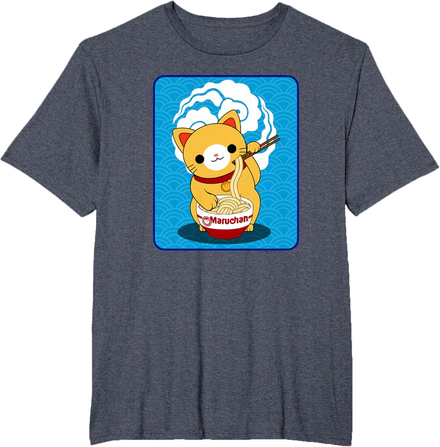 image:imageMaruchan Cat Eating Ramen Noodles TShirtHeather Blue