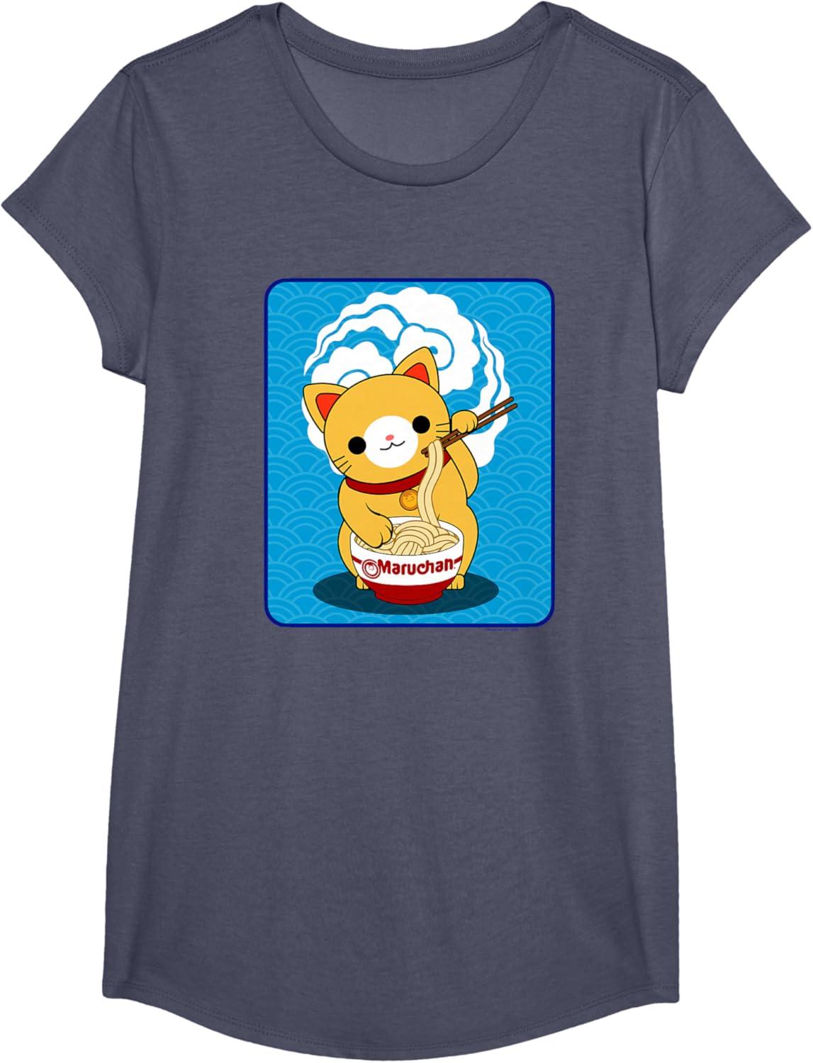 image:imageMaruchan Cat Eating Ramen Noodles TShirtHeather Blue