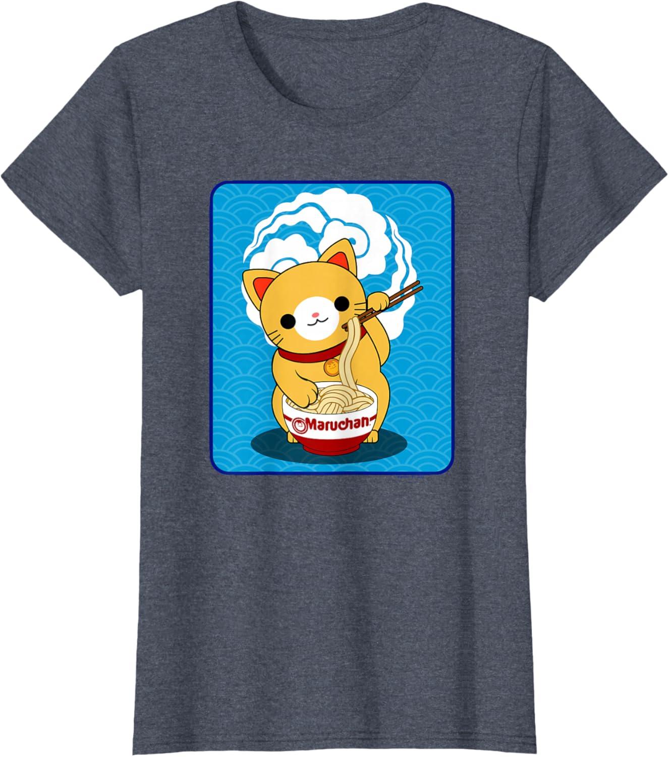 image:imageMaruchan Cat Eating Ramen Noodles TShirtHeather Blue