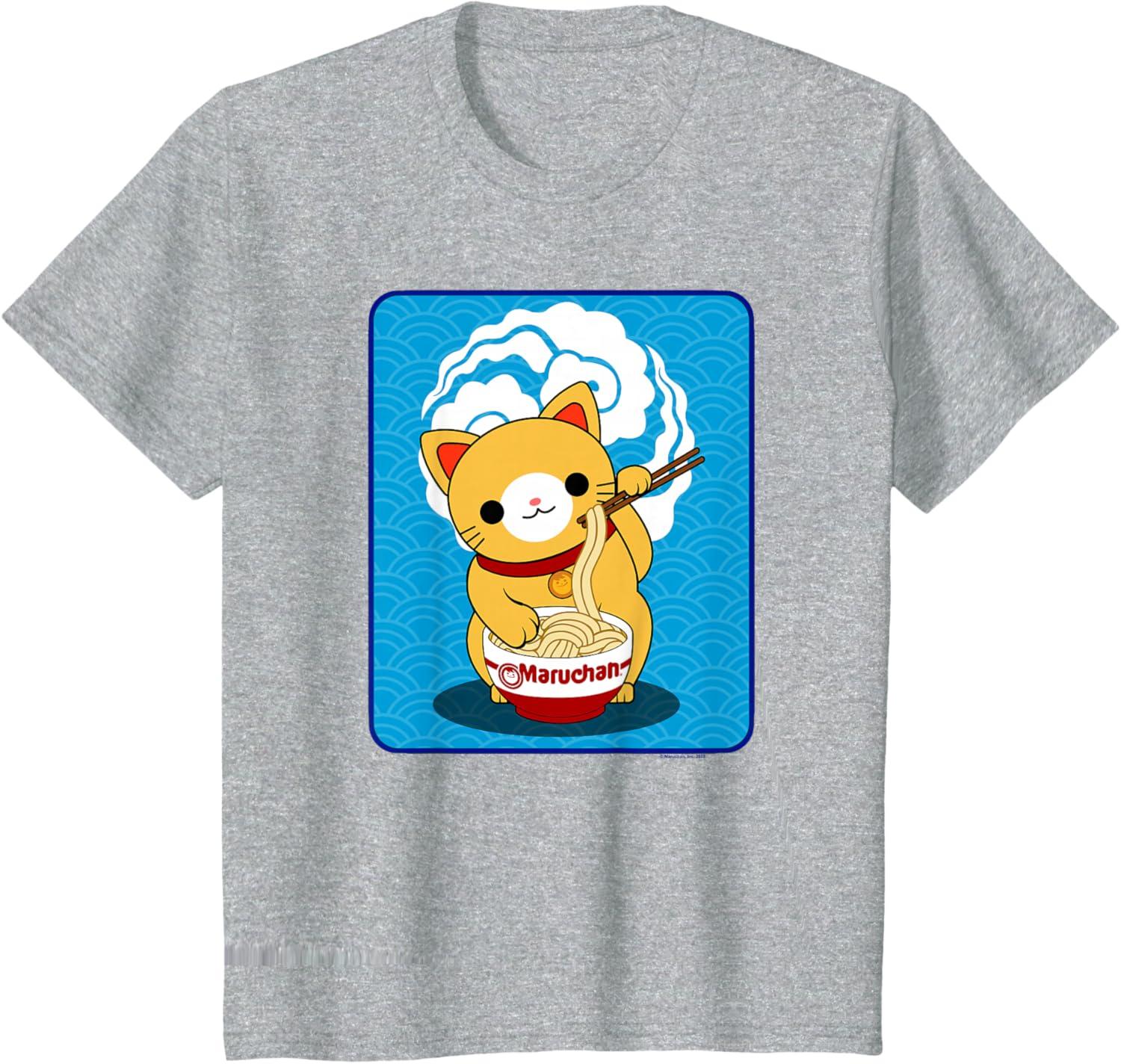 image:imageMaruchan Cat Eating Ramen Noodles TShirtHeather Grey