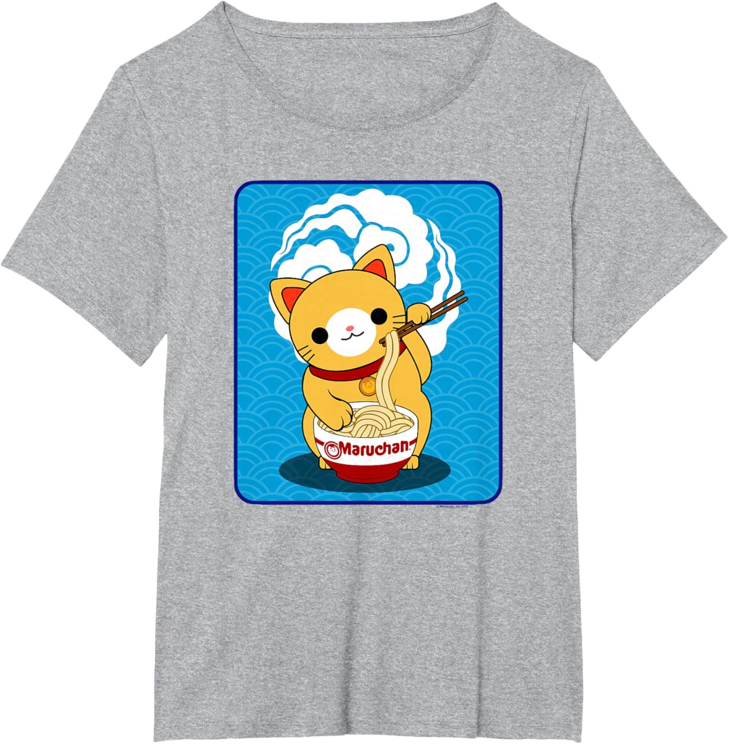 image:imageMaruchan Cat Eating Ramen Noodles TShirtHeather Grey