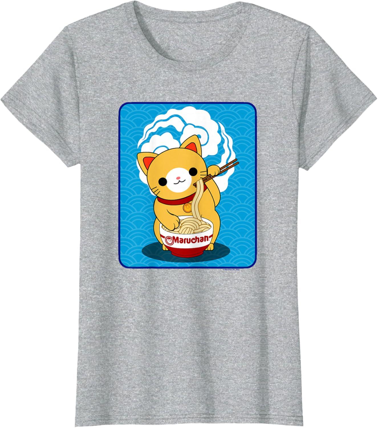 image:imageMaruchan Cat Eating Ramen Noodles TShirtHeather Grey