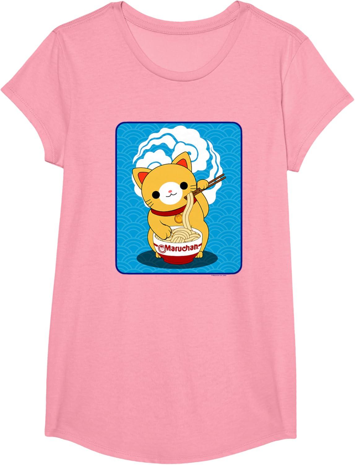 image:imageMaruchan Cat Eating Ramen Noodles TShirtPink