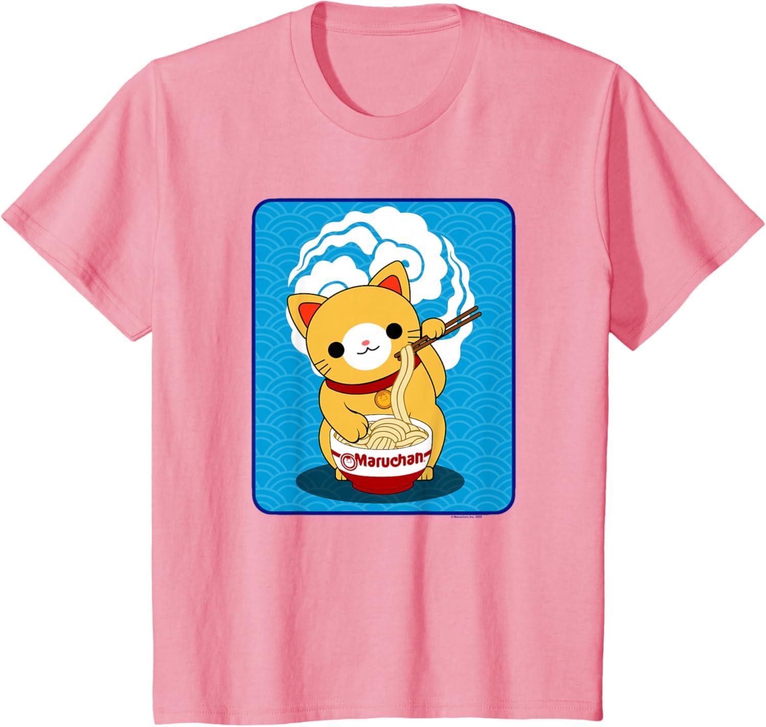 image:imageMaruchan Cat Eating Ramen Noodles TShirtPink