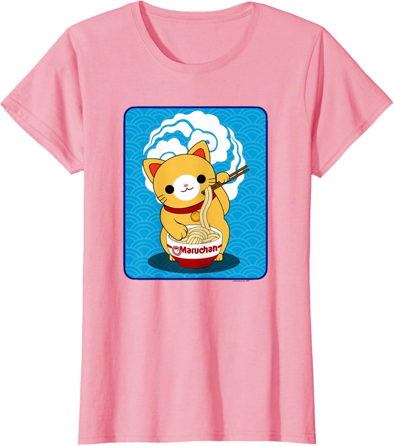 image:imageMaruchan Cat Eating Ramen Noodles TShirtPink