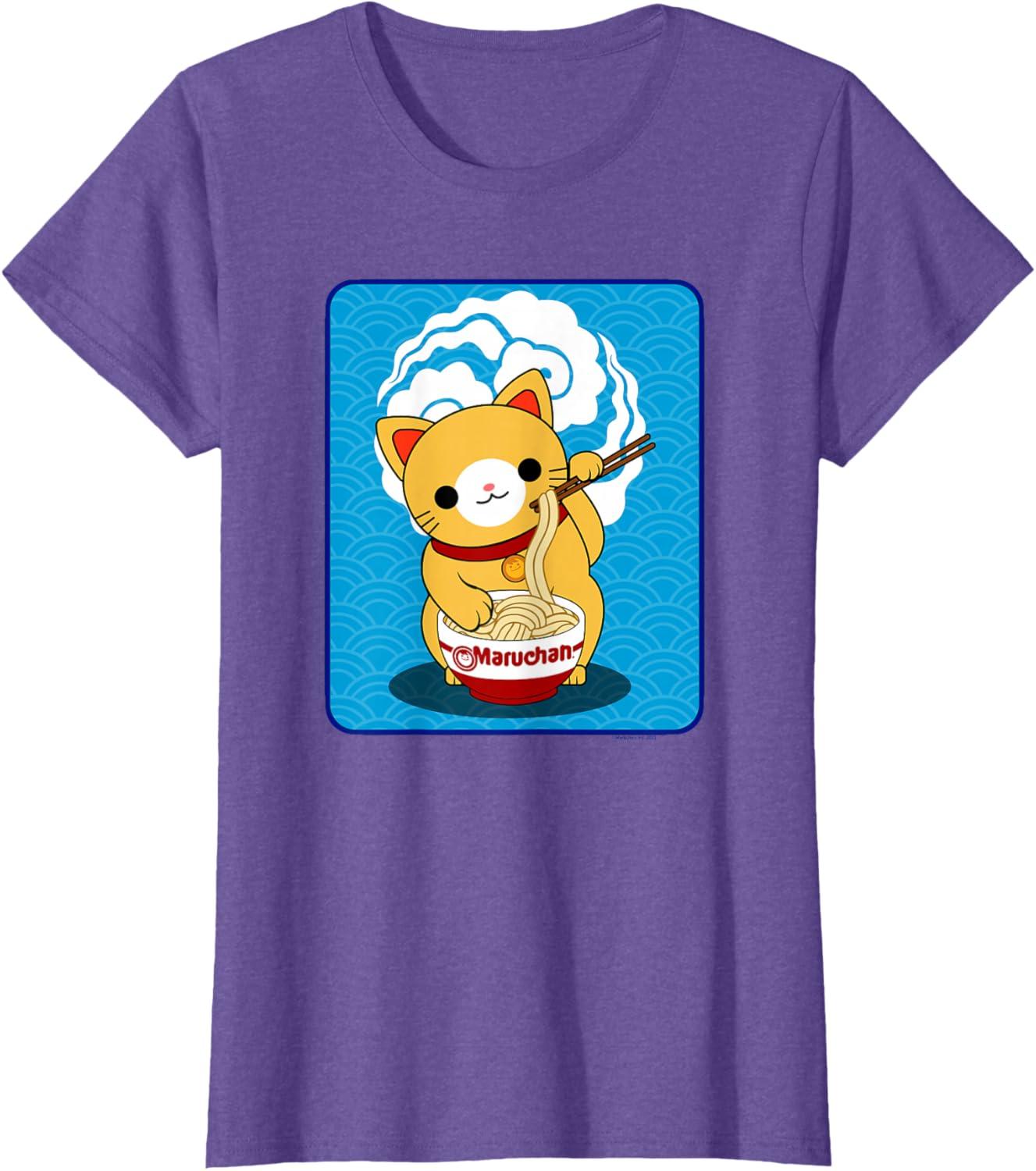 image:imageMaruchan Cat Eating Ramen Noodles TShirtPurple Heather