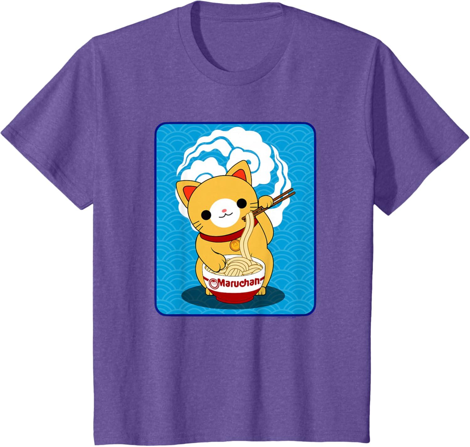 image:imageMaruchan Cat Eating Ramen Noodles TShirtPurple Heather