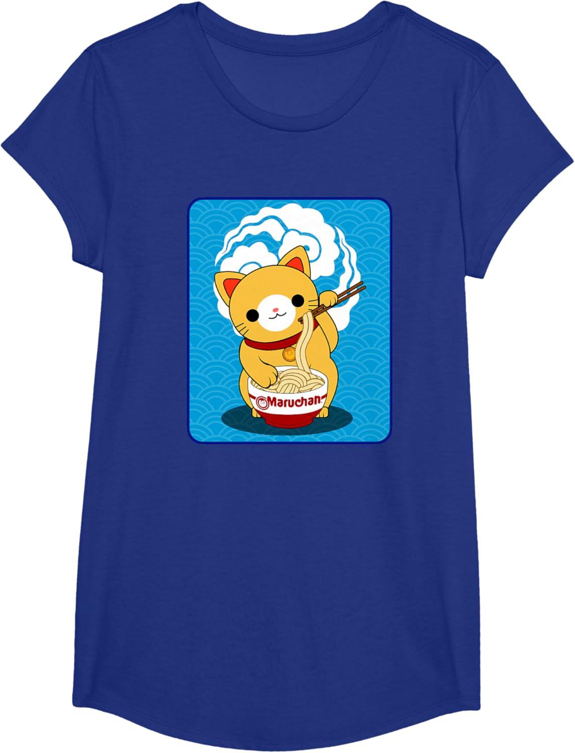 image:imageMaruchan Cat Eating Ramen Noodles TShirtRoyal Blue