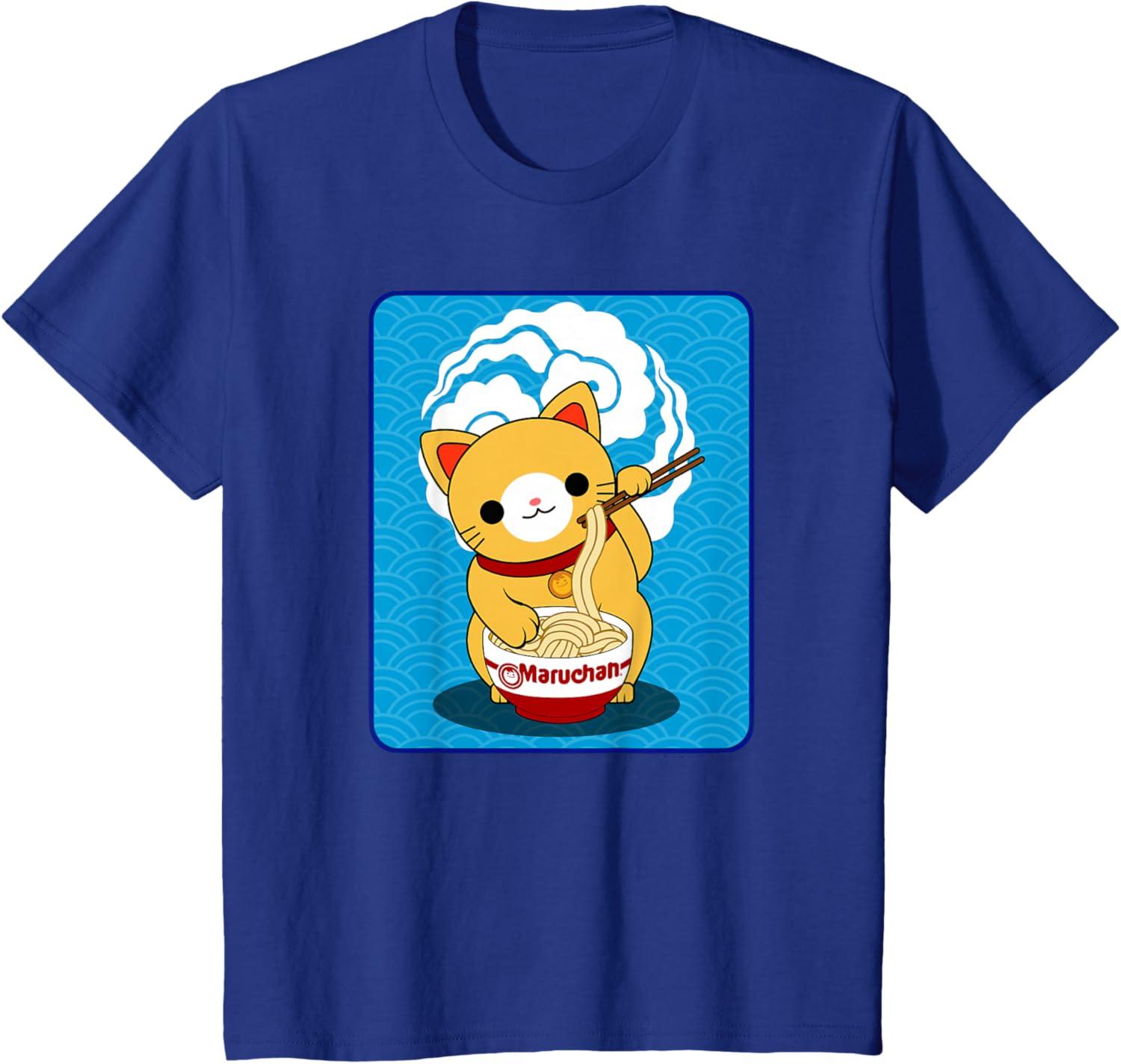 image:imageMaruchan Cat Eating Ramen Noodles TShirtRoyal Blue
