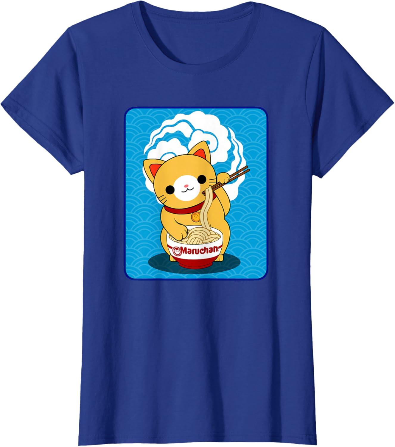 image:imageMaruchan Cat Eating Ramen Noodles TShirtRoyal Blue
