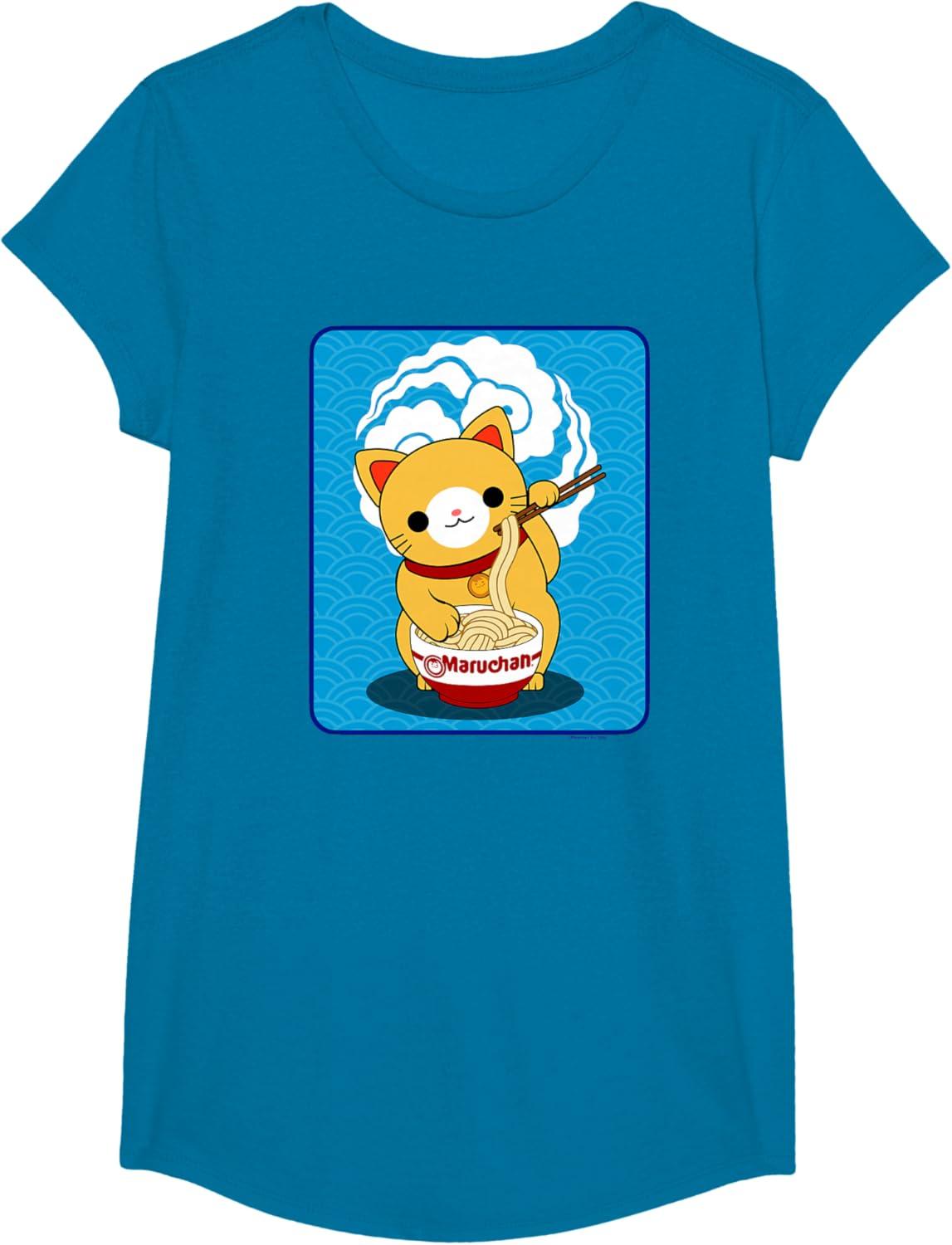 image:imageMaruchan Cat Eating Ramen Noodles TShirtSapphire Blue